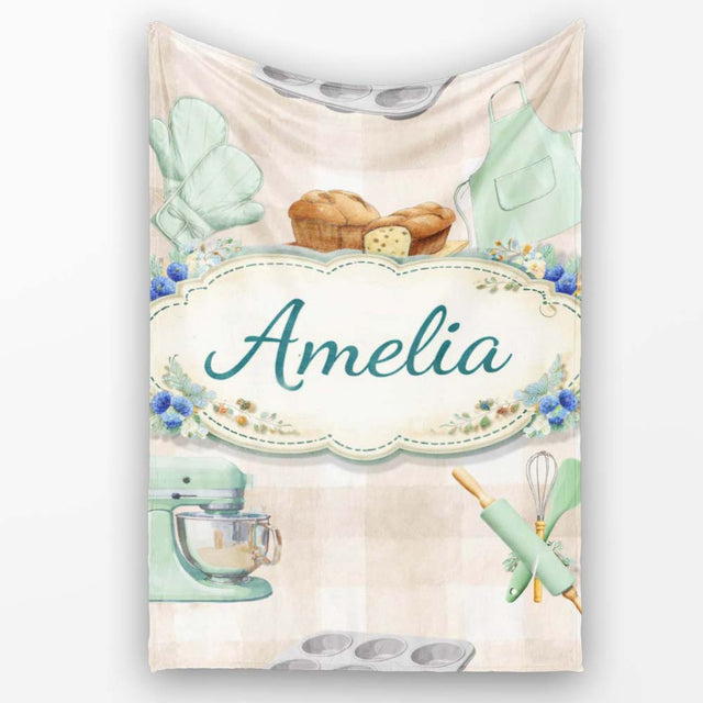 Baking  Tools Seamless Pattern Beige Background Cooking  Personalised Custom Name Super Soft Fleece Blanket Bed Sofa Throw