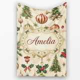 Classic Hanging Christmas Bauble Tree Holly Elegant Seamless Pattern  Personalised Custom Name Super Soft Fleece Blanket Bed Sofa Throw