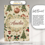 Classic Hanging Christmas Bauble Tree Holly Elegant Seamless Pattern  Personalised Custom Name Super Soft Fleece Blanket Bed Sofa Throw