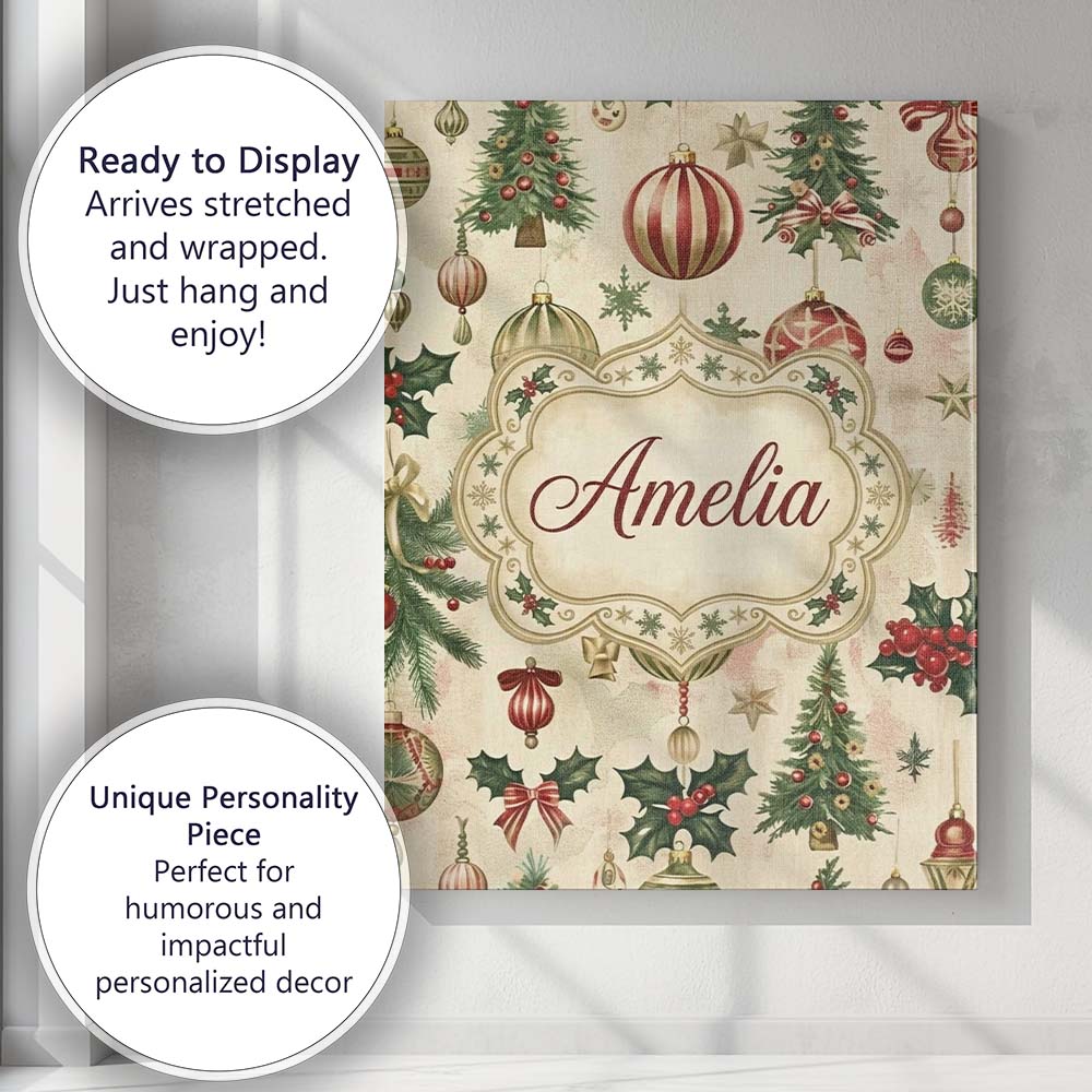 Personalised Name Classic Hanging Christmas Custom  Bespoke Interior Contemporary Canvas Wall Art Print Decor Picture Ready to Hang