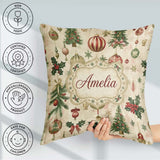 Custom Name Classic Hanging Christmas Bauble Tree Holly Seamless Square Filled Cushion Throw Pillow Sofa Bed Home Decor Zip Washable UK Made