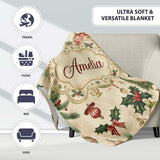 Classic Hanging Christmas Bauble Tree Holly Elegant Seamless Pattern  Personalised Custom Name Super Soft Fleece Blanket Bed Sofa Throw