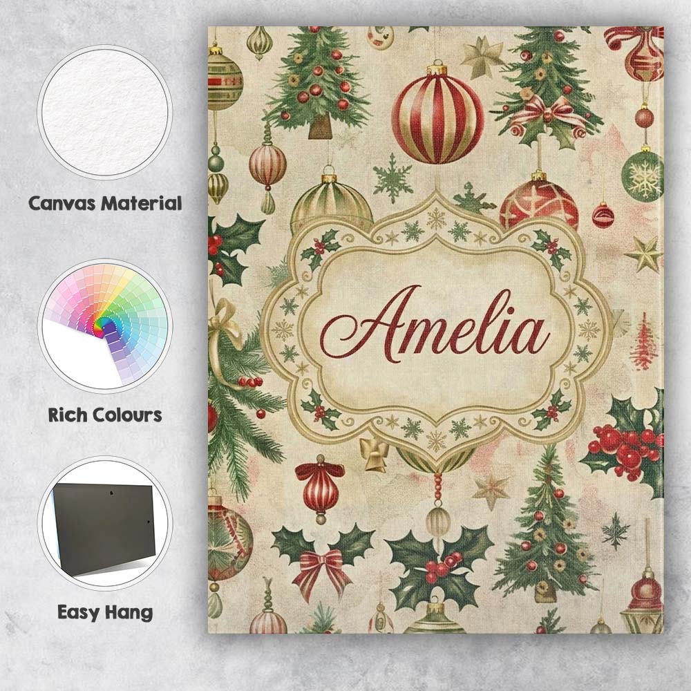 Personalised Name Classic Hanging Christmas Custom  Bespoke Interior Contemporary Canvas Wall Art Print Decor Picture Ready to Hang