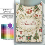 Classic Hanging Christmas Bauble Tree Holly Elegant Seamless Pattern  Personalised Custom Name Super Soft Fleece Blanket Bed Sofa Throw