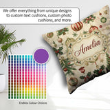 Custom Name Classic Hanging Christmas Bauble Tree Holly Seamless Square Filled Cushion Throw Pillow Sofa Bed Home Decor Zip Washable UK Made
