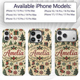 Vintage Snowman Candy Cane Christmas Tree Cute Custom Name Protective Phone Case Mobile Cover Durable Everyday Smartphone Shock Resistant
