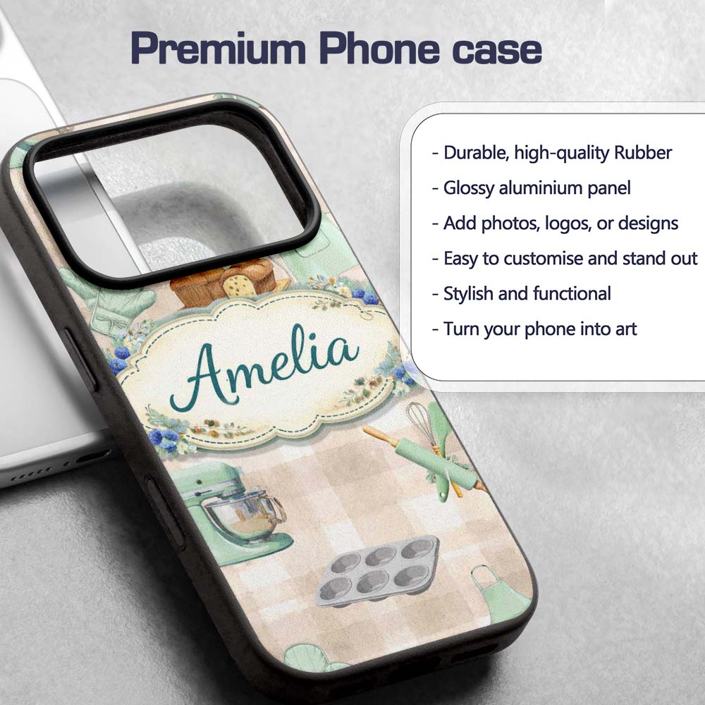 Baking Tools Seamless Pattern Beige Background Custom Name Protective Phone Case Mobile Cover Durable Everyday Smartphone Shock Resistant