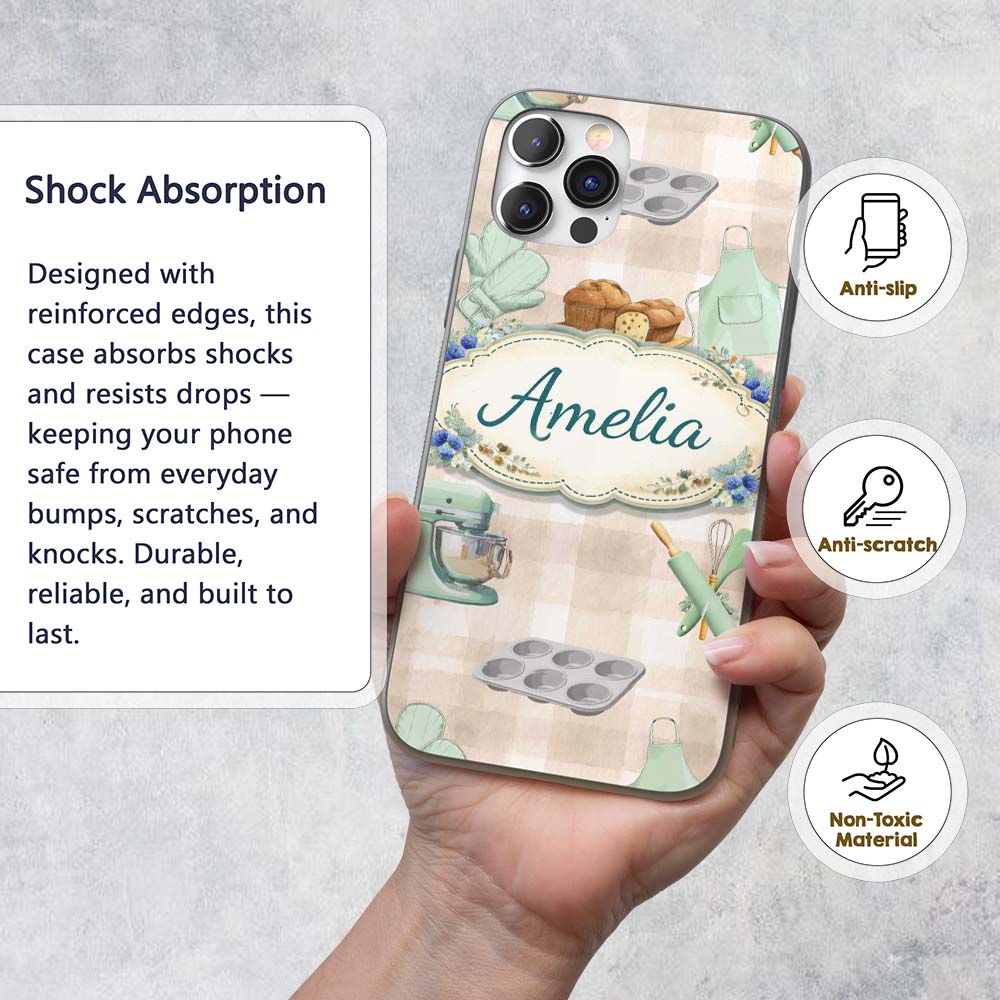Baking Tools Seamless Pattern Beige Background Custom Name Protective Phone Case Mobile Cover Durable Everyday Smartphone Shock Resistant