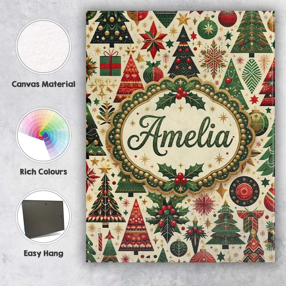 Personalised Name Luxury Christmas Tree Custom  Modern Room Accent Elegant Feature Canvas Wall Art Print Decor Picture Ready to Hang