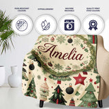 Elegant Christmas Tree Star Snowflake Gift Festive Seamless Pattern  Personalised Custom Name Super Soft Fleece Blanket Bed Sofa Throw