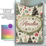 Elegant Christmas Tree Star Snowflake Gift Festive Seamless Pattern  Personalised Custom Name Super Soft Fleece Blanket Bed Sofa Throw
