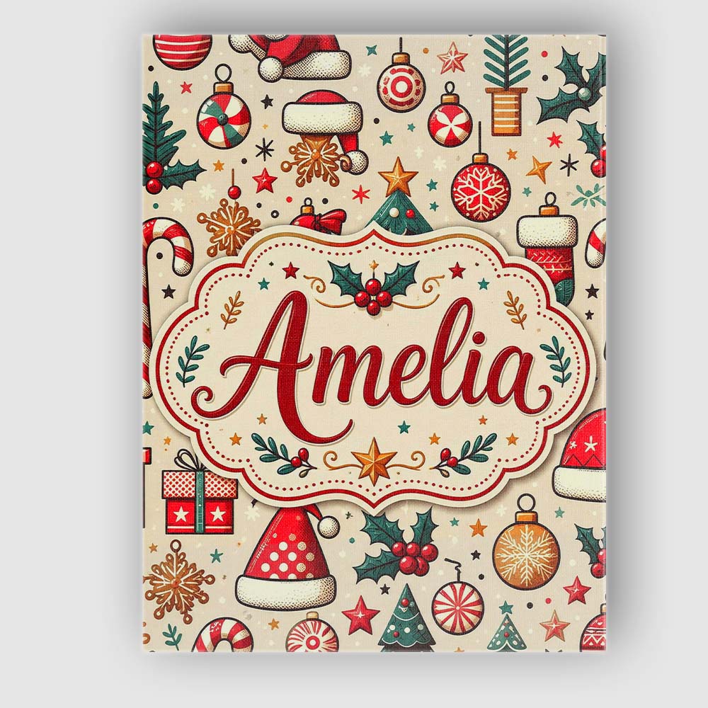 Personalised Name Cute Christmas Tree Santa Custom  Bespoke Interior Contemporary Canvas Wall Art Print Decor Picture Ready to Hang