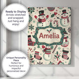 Personalised Name Cute Snowman Candy Cane Custom  Unique Gift Idea Elegant Feature Canvas Wall Art Print Decor Picture Ready to Hang