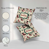 Custom Name Snowman Cane Christmas Tree Festive Seamless Pattern Square Filled Cushion Throw Pillow Sofa Bed Home Decor Zip Washable UK Made