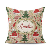 Custom Name Christmas Gnome Santa Tree Holiday Festive Seamless Square Filled Cushion Throw Pillow Sofa Bed Home Decor Zip Washable UK Made