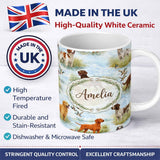 Personalized Custom Name Watercolor Hunting Dogs Ducks Lake Nature Seamless Pattern Lovely 11oz Ceramic Coffee Tea Mug White Large Handle