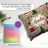 Custom Name Christmas Gnome Santa Tree Holiday Festive Seamless Square Filled Cushion Throw Pillow Sofa Bed Home Decor Zip Washable UK Made