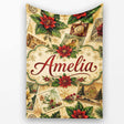 Vintage Christmas Collage Postcard Floral Bauble Festive Seamless  Personalised Custom Name Super Soft Fleece Blanket Bed Sofa Throw