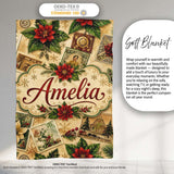 Vintage Christmas Collage Postcard Floral Bauble Festive Seamless  Personalised Custom Name Super Soft Fleece Blanket Bed Sofa Throw