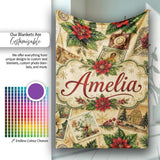 Vintage Christmas Collage Postcard Floral Bauble Festive Seamless  Personalised Custom Name Super Soft Fleece Blanket Bed Sofa Throw