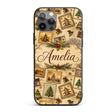 Vintage Christmas Tree Postcard Collage Rustic Custom Name Protective Phone Case Mobile Cover Durable Everyday Smartphone Shock Resistant