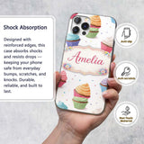 Hand Drawn Cupcake Seamless Decorative Design Custom Name Protective Phone Case Mobile Cover Durable Everyday Smartphone Shock Resistant