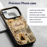 Vintage Christmas Village Tree Stamp Collage Custom Name Protective Phone Case Mobile Cover Durable Everyday Smartphone Shock Resistant