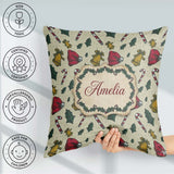 Custom Name Christmas Candy Cane Bell Santa Hat Festive Seamless Square Filled Cushion Throw Pillow Sofa Bed Home Decor Zip Washable UK Made