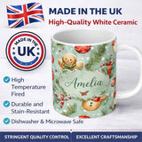 Personalized Custom Name Cute Gingerbread Snowman Candy Cane Gift Holiday Seamless Pattern 11oz Ceramic Coffee Tea Mug White Large Handle
