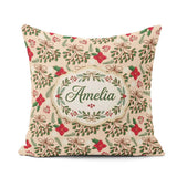 Custom Name Festive Christmas Mistletoe Bow Berry Pattern Lovely Square Filled Cushion Throw Pillow Sofa Bed Home Decor Zip Washable UK Made