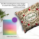 Custom Name Festive Christmas Mistletoe Bow Berry Pattern Lovely Square Filled Cushion Throw Pillow Sofa Bed Home Decor Zip Washable UK Made