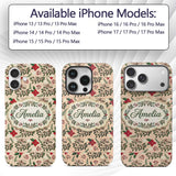 Festive Christmas Mistletoe Bow Berry Seamless Custom Name Protective Phone Case Mobile Cover Durable Everyday Smartphone Shock Resistant