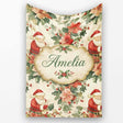 Vintage Santa Claus Holly Floral Christmas Seamless Pattern Lovely  Personalised Custom Name Super Soft Fleece Blanket Bed Sofa Throw