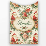 Vintage Santa Claus Holly Floral Christmas Seamless Pattern Lovely  Personalised Custom Name Super Soft Fleece Blanket Bed Sofa Throw