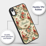 Vintage Santa Claus Holly Floral Printed Design Custom Name Protective Phone Case Mobile Cover Durable Everyday Smartphone Shock Resistant