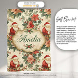 Vintage Santa Claus Holly Floral Christmas Seamless Pattern Lovely  Personalised Custom Name Super Soft Fleece Blanket Bed Sofa Throw