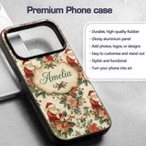 Vintage Santa Claus Holly Floral Printed Design Custom Name Protective Phone Case Mobile Cover Durable Everyday Smartphone Shock Resistant