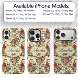 Vintage Santa Claus Holly Floral Printed Design Custom Name Protective Phone Case Mobile Cover Durable Everyday Smartphone Shock Resistant