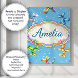 Personalised Name Balloon Dog Seamless Pattern Blue Background Custom Modern Room Accent Canvas Wall Art Print Decor Picture Ready to Hang
