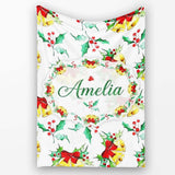 Watercolor Christmas Bells Holly Berry Festive Seamless Pattern  Personalised Custom Name Super Soft Fleece Blanket Bed Sofa Throw