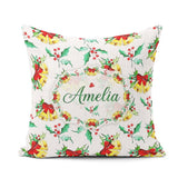 Custom Name Christmas Bells Holly Berry Festive Seamless Pattern Square Filled Cushion Throw Pillow Sofa Bed Home Decor Zip Washable UK Made