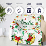 Watercolor Christmas Bells Holly Berry Festive Seamless Pattern  Personalised Custom Name Super Soft Fleece Blanket Bed Sofa Throw