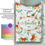 Watercolor Christmas Bells Holly Berry Festive Seamless Pattern  Personalised Custom Name Super Soft Fleece Blanket Bed Sofa Throw
