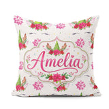 Custom Name Cute Unicorn Antlers Floral Fantasy Seamless Pattern Square Filled Cushion Throw Pillow Sofa Bed Home Decor Zip Washable UK Made