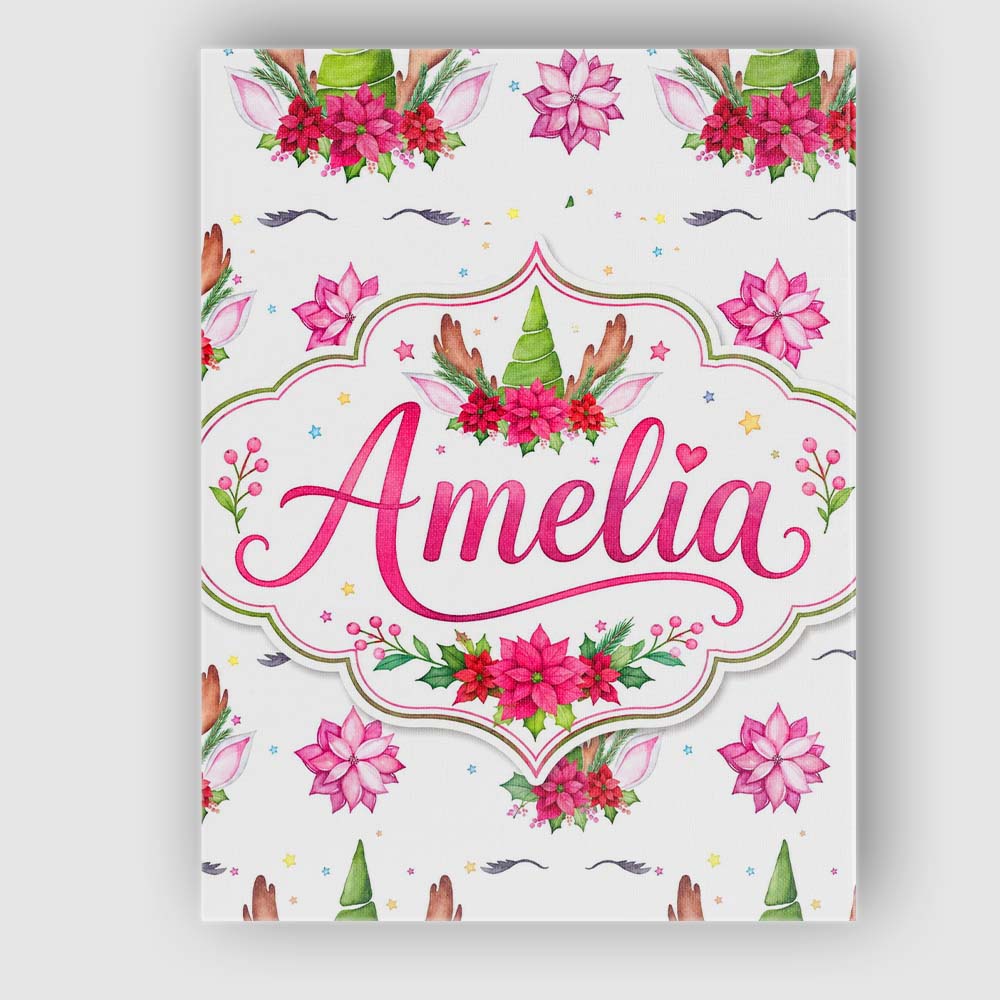 Personalised Name Cute Christmas Unicorn Custom  Unique Gift Idea Elegant Feature Canvas Wall Art Print Decor Picture Ready to Hang