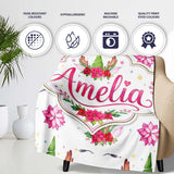 Cute Christmas Unicorn Antlers Floral Fantasy Seamless Pattern  Personalised Custom Name Super Soft Fleece Blanket Bed Sofa Throw