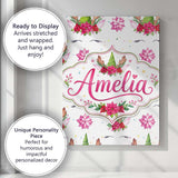 Personalised Name Cute Christmas Unicorn Custom  Unique Gift Idea Elegant Feature Canvas Wall Art Print Decor Picture Ready to Hang