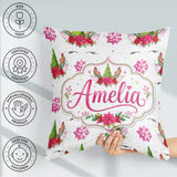 Custom Name Cute Unicorn Antlers Floral Fantasy Seamless Pattern Square Filled Cushion Throw Pillow Sofa Bed Home Decor Zip Washable UK Made