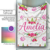 Cute Christmas Unicorn Antlers Floral Fantasy Seamless Pattern  Personalised Custom Name Super Soft Fleece Blanket Bed Sofa Throw