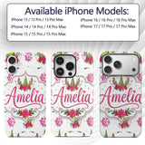 Cute Christmas Unicorn Antlers Floral Fantasy Custom Name Protective Phone Case Mobile Cover Durable Everyday Smartphone Shock Resistant